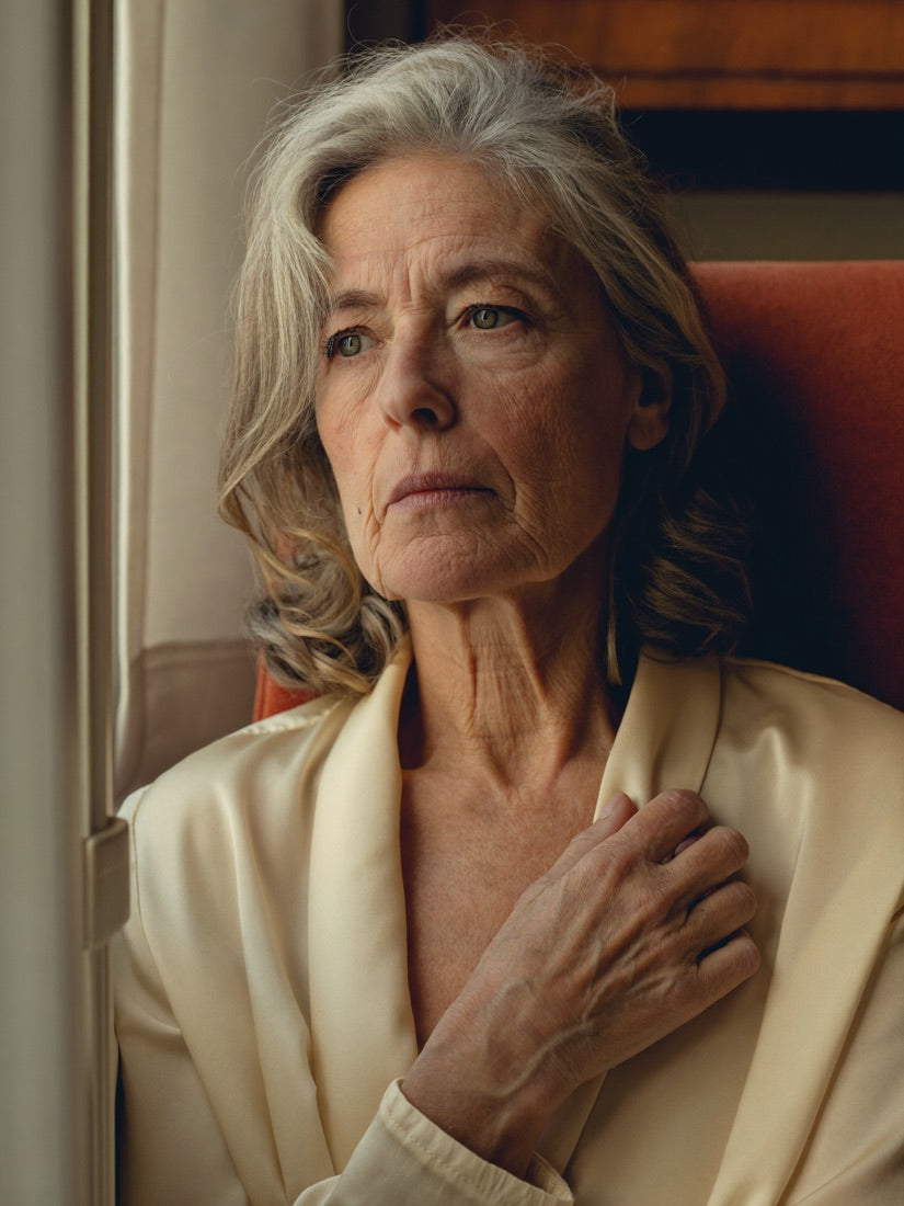 Femme pensive près d'une fenêtre, lumière douce